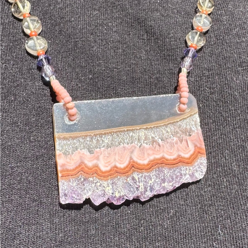 Pink and Purple Layered Pendant Necklace with matching Earrings